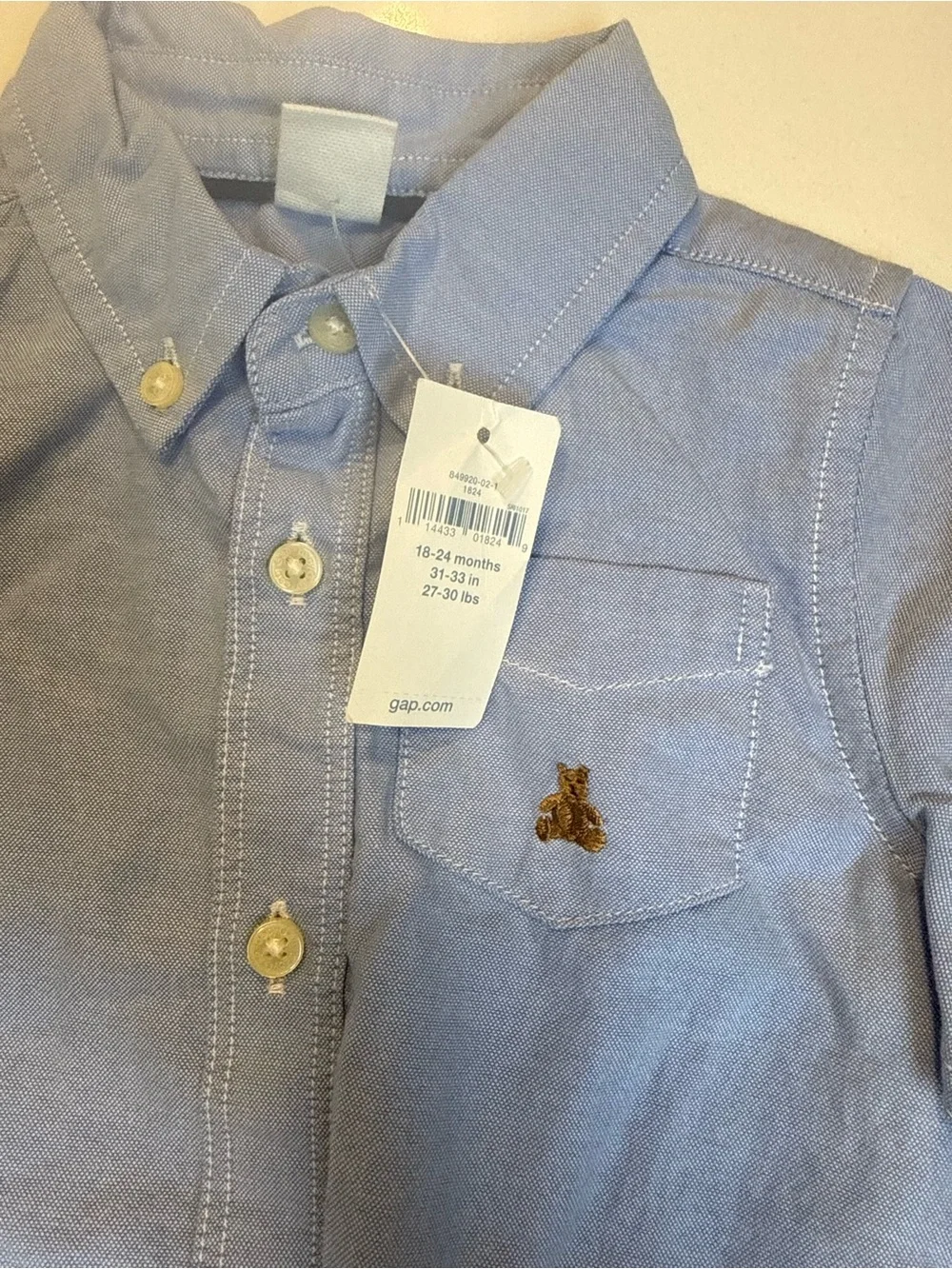 GAP Light Blue Baby Button-Up Shirt Onesie Size 18-24months